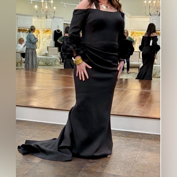 Jovani Black Off-Shoulder Long Sleeve Gown - Picture 1 of 6